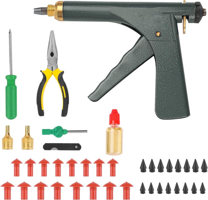 Lenareli Tubeless Tire Gun Puncture Repair Kit with Mushroom Plug (Gun Puncture kit 16 Plugs, Green) for Tyre Punctures and Flats on Cars, Motorcycles, ATV, Trucks & Tractors - Image 1